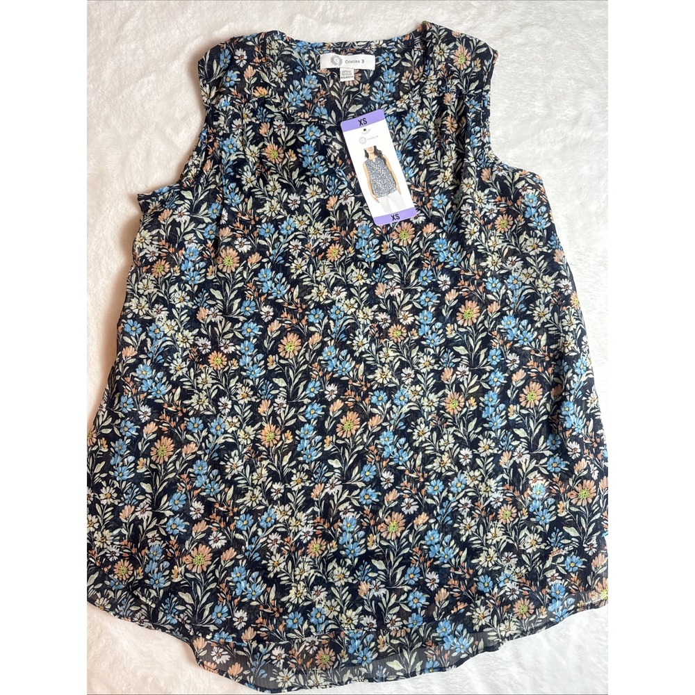 Cristina B Ladies Sleeveless Double Layer Blouse Peacoat Floral XS